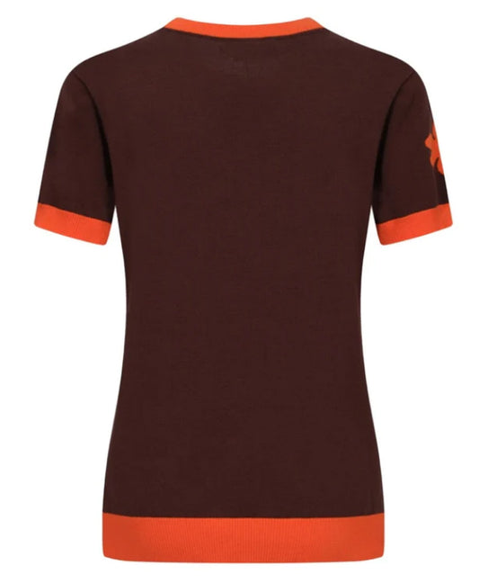 Women's Orange Flowers Short Sleeve Knit T Shirt Medium