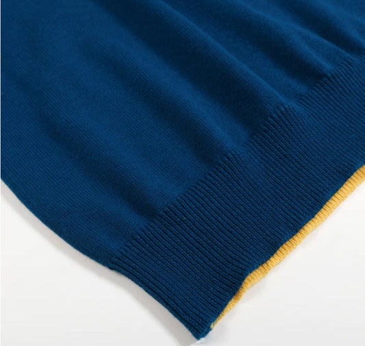 Men's Blue & Yellow Long Sleeve Knit Shirt