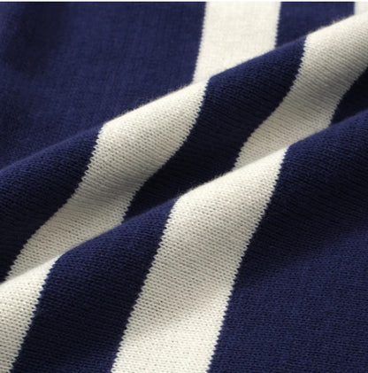 Men's Navy Blue Yacht Stripe Short Sleeve Knit Shirt