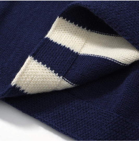 Men's Navy Blue Yacht Stripe Short Sleeve Knit Shirt